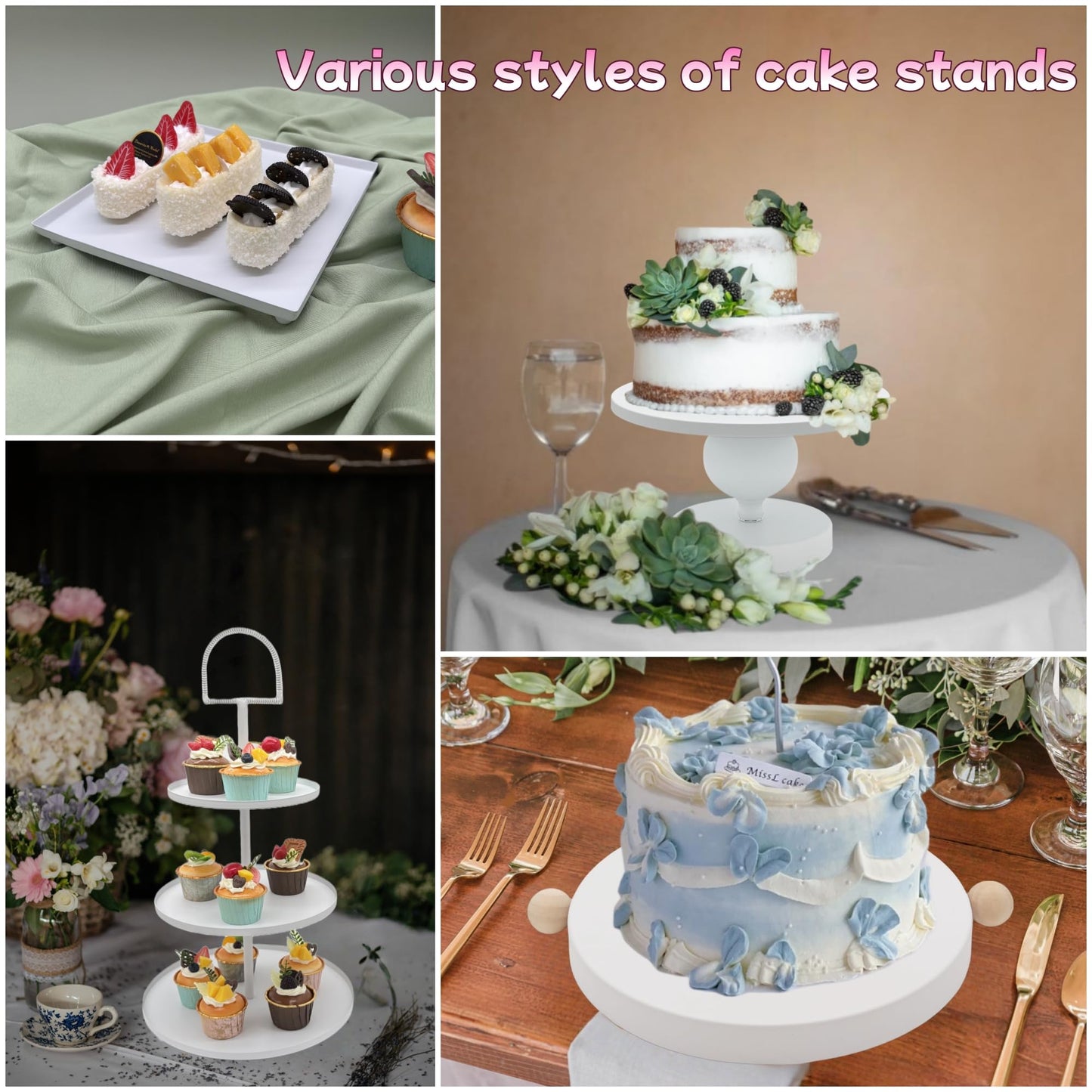 FESTLOVE Set of 7 White Cake Stands Metal Dessert Display Holder Round 3 Tier Cupcake Stand Serving Tray Platter Cake Pedestal Stand for Party Weddings Birthday Baby Showers Anniversary