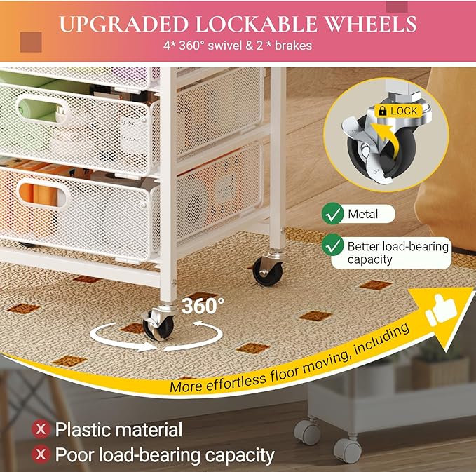Goovilla Rolling Makeup Organizer Cart with Drawers, 5 Tier Metal Floor Skincare Vanity Organizers with Lockable Wheels, Make Up Storage Cart for Cosmetics Display, Nail Polish, Perfume, White