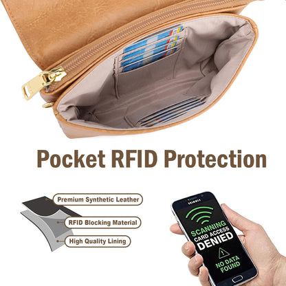 MINICAT RFID Blocking Small Crossbody Bags for Women Vegan Leather Mini Travel Purses Cell Phone Purse Cross Body Bag (Earthy Brown Nylon Strap)