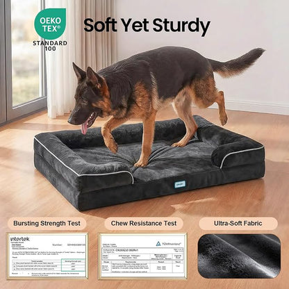 OhGeni Orthopedic Dog Bed Couch Big Cat Sofa for Extra Large Sized Pets with Memory Foam, Machine-Washable Waterproof Removable Cover, Soft Comfortable Fabric, 44-inch (Black)