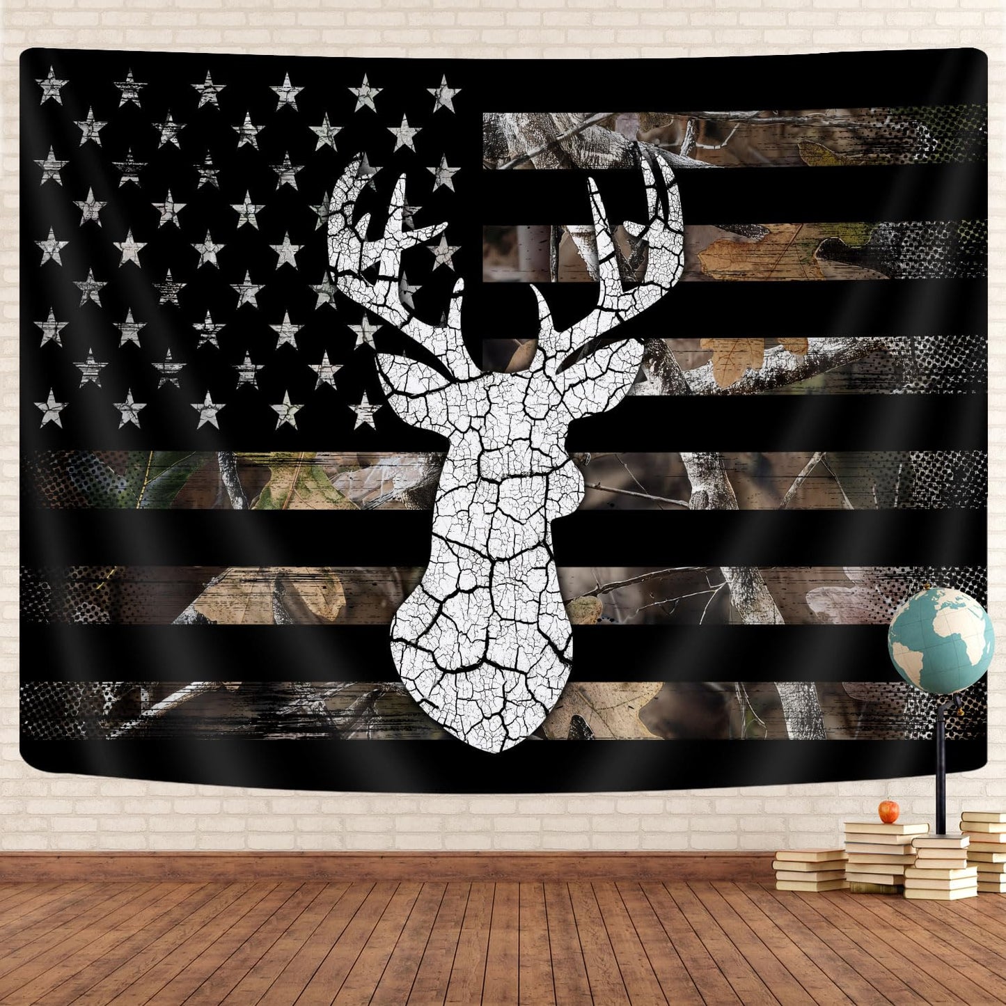 GOAOK Western Tapestry Black White American Flag, Country Deer Hunting Camo Tapestries for Men Guys Room Decor, Tapestry Wall Hanging Poster Blanket College Dorm Cool Indie Room 60"X40"