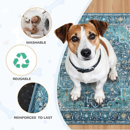 Lahome Super Absorbent Washable Pee Pads for Dogs - Secure Floor Protection - Non-Slip, Leakproof Reusable Pads for Training, Crates & Playpens (2 Pack, 36"x36", Blue)