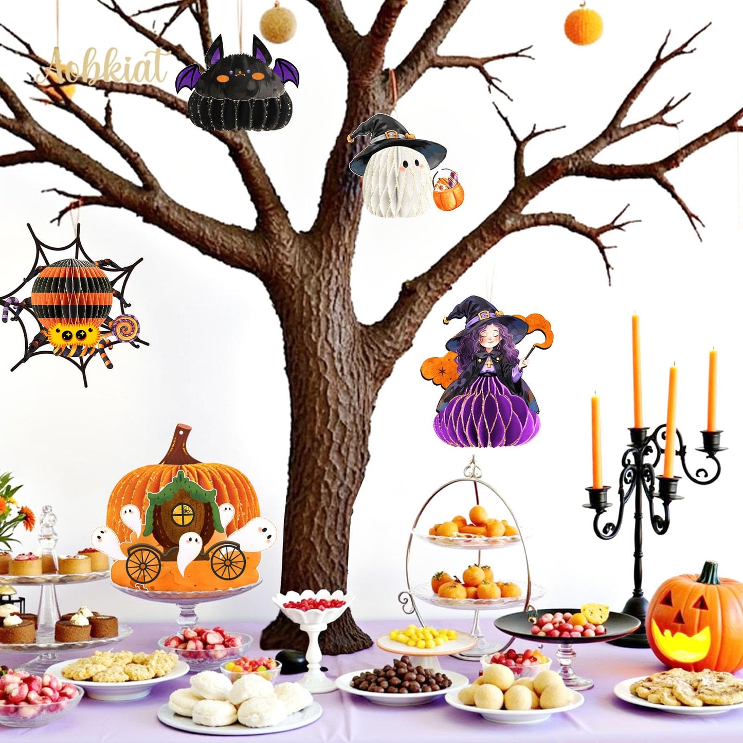 AOBKIAT Halloween Party Decorations,5PCS Hanging Honeycomb Ornaments