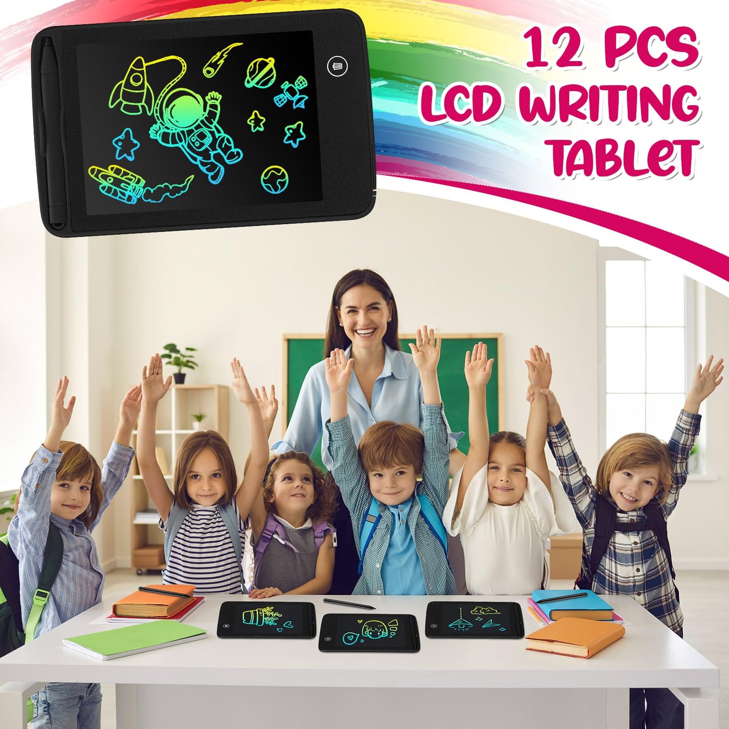 Zhehao 12 Pcs LCD Writing Tablet for Kids Colorful Drawing Doodle Board Drawing Tablet Erasable Reusable Electronic Draw Pad Gift for Boy Girl Educational Learning(6.5 Inch Screen,Dark Color)