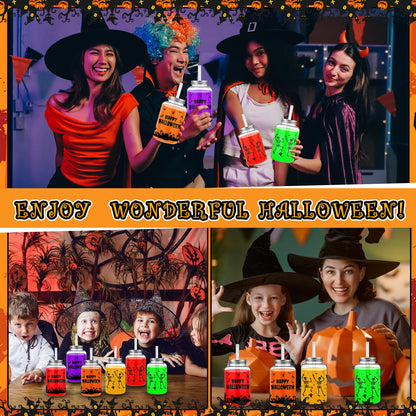 Yetene 20 Pack Halloween Skeleton Cups Reusable Skull Cup Gifts 16 oz Printed Cemetery Cup with Lids Straws Halloween Happy Plastic Tumbler Clear Drinking Jars for Party Favor Birthday Celebration