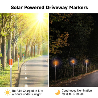 Joyibay 5 PCS Solar Powered Driveway Markers, Solar Warming Landscape Lights, Solar Outdoor Driveway Lights, Landscape Driveway Reflectors on Poles for Snow Road Yard (Orange)