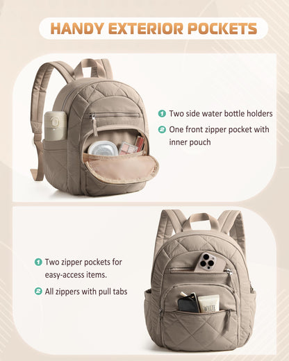 Smasrob Women Mini Backpack with RFID Blocking Pocket, Small Puffer Backpack Purse, Lightweight Quilted Backpack for Work, College or Travel, Camel