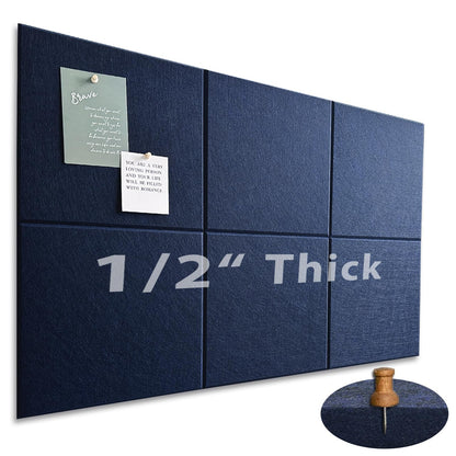 Large Cork Board for Office Wall Decor, 36"x24"- 6 Pack Felt Wall Tiles with Safe Removable Adhesive Tabs, 1/2" Thick, Felt Bulletin Board Pin Board Cork Boards for Walls - Dark Blue