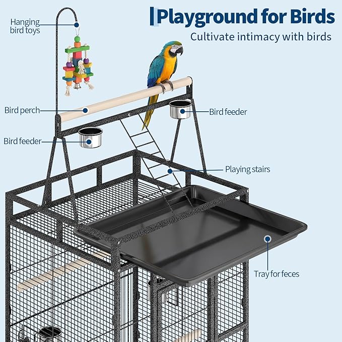 Garvee 82" h Large Bird Cage, Rolling Parakeet Cage with Play Top, Bird Rope Perche, Big Bird Cages for Parrots, Parakeets, Cockatiels, Conures-White