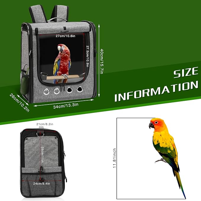 Bird Carrier Bag Bird Travel Cage with Stand, Lightweight Backpack for Parrot, Portable Bird Travel Bag, Pet Transparent Breathable Travel Cage (X-Large)