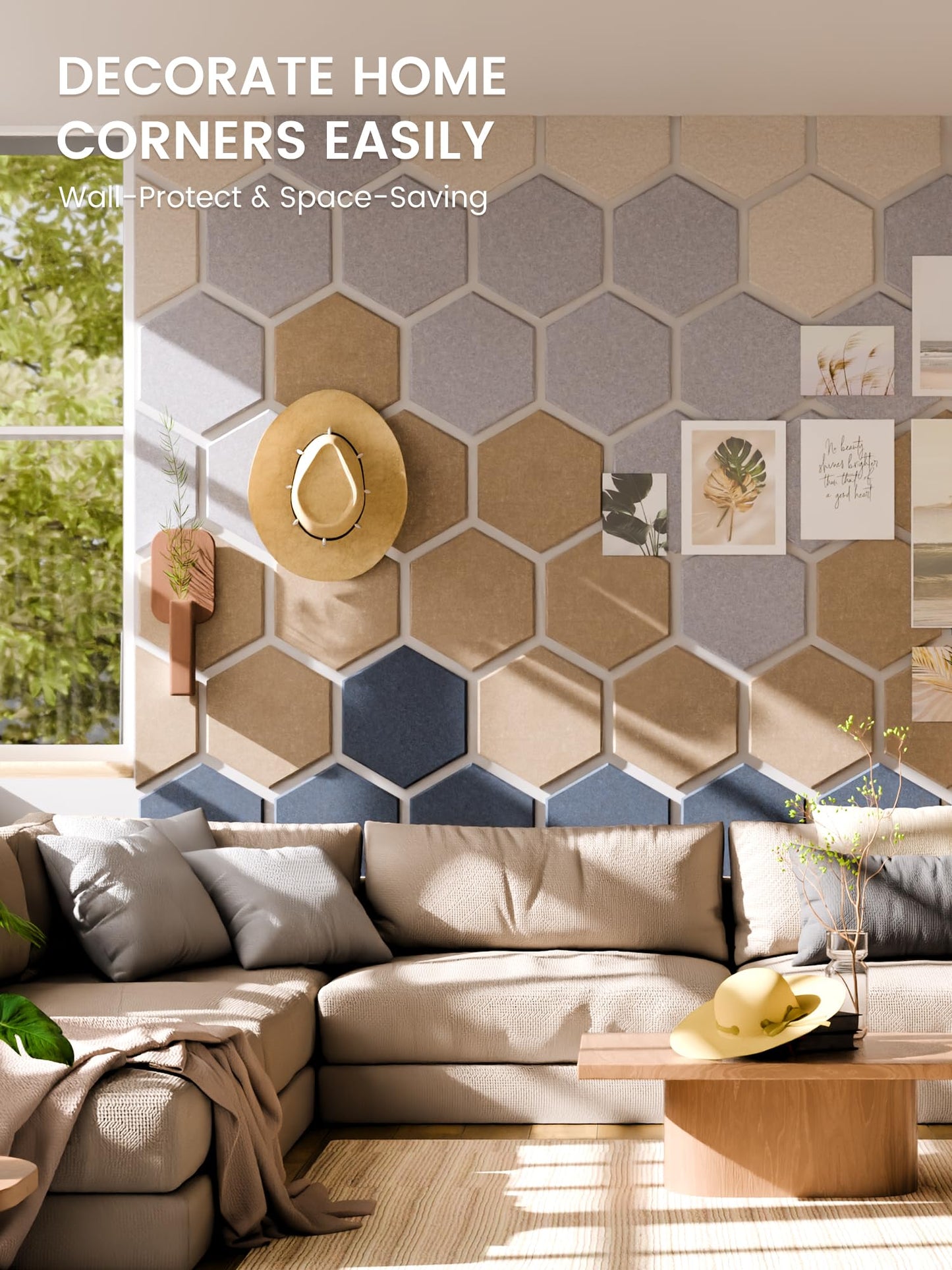 Fluxynara Hexagon Cork Board Alternative for Walls Decor-12-Pack Felt Bulletin Board Tiles,with 30 Pushpins,70 Adhesive Tabs for Office,Classrooms & Home Pin Board Felt Board-Nordic Slate