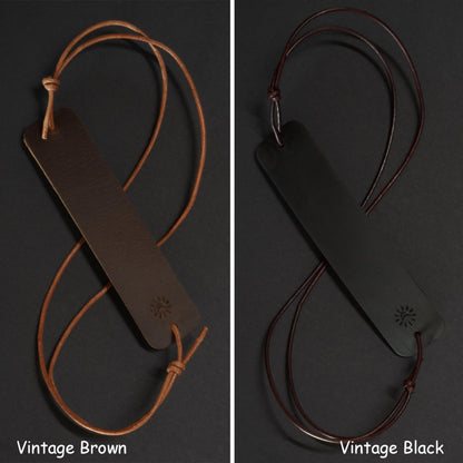 SUNUU Bookmark - Premium Full Grain Genuine Leather-Handmade with Cowhide Leather - Tie-up Bookmark - 0.79x3.54in - 2 Vintage Black and Brown