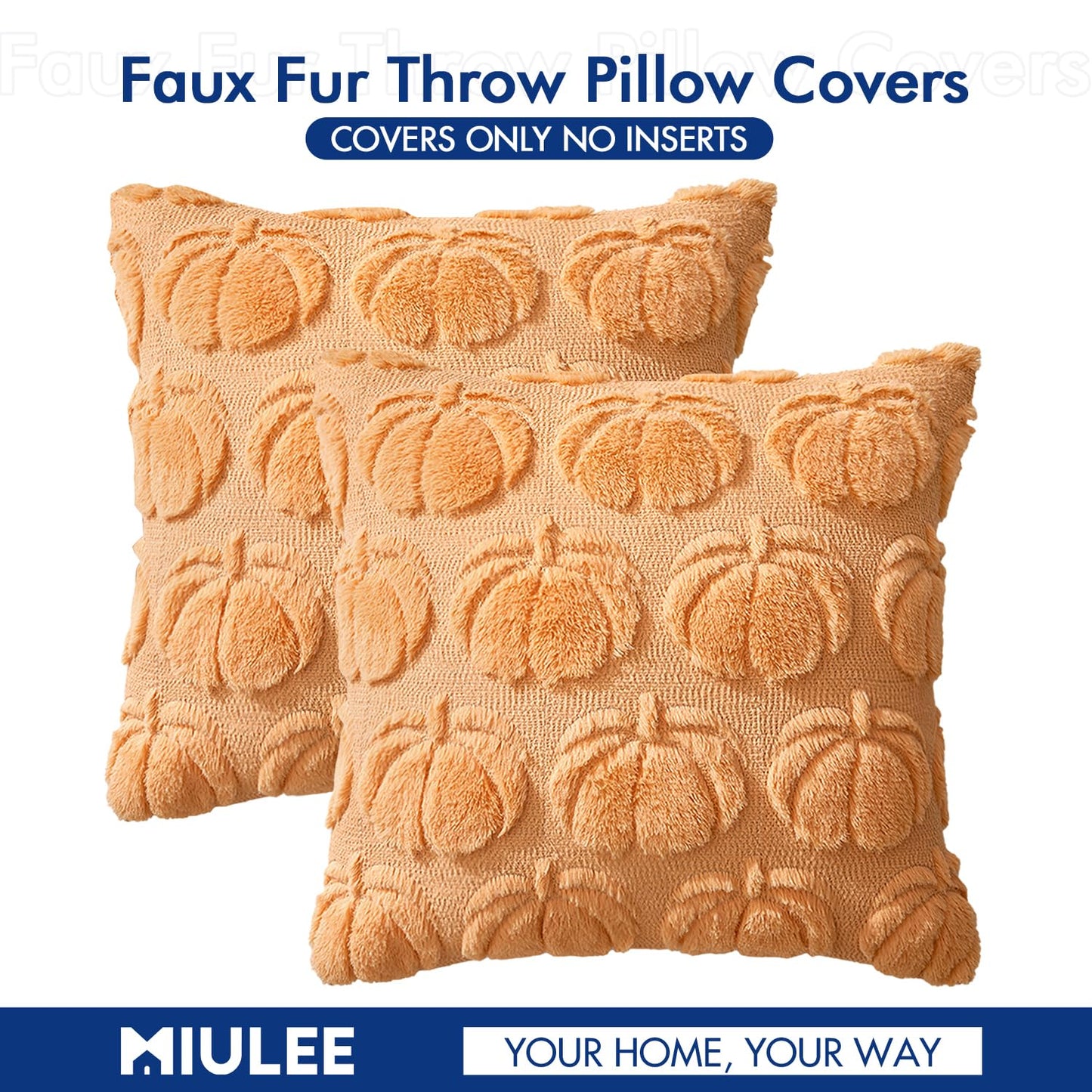 MIULEE Fall Throw Pillow Covers 18x18 Set of 2 Autumn Decorations Pumpkin Accent Pillowcase for Outdoor Porch Sofa Couch Bed Living Room Plush Faux Fur Halloween Farmhouse Home Decor