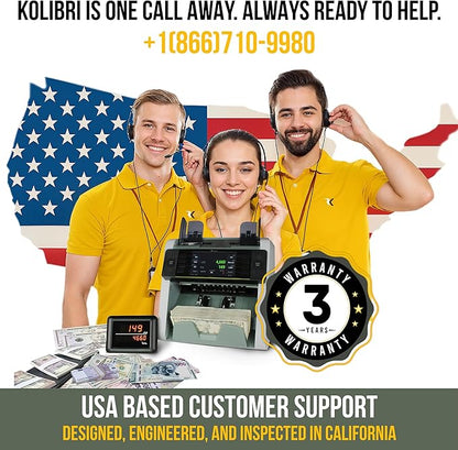 Kolibri Domino V2 4.3" Touch Screen Money Counter & Sorter, Mixed Denomination, Value Count, UV/MG/IR/2CIS Detection, Serial No., Multi-Currency USD/EUR/GBP/CAD/MXN (Printer Not Included)