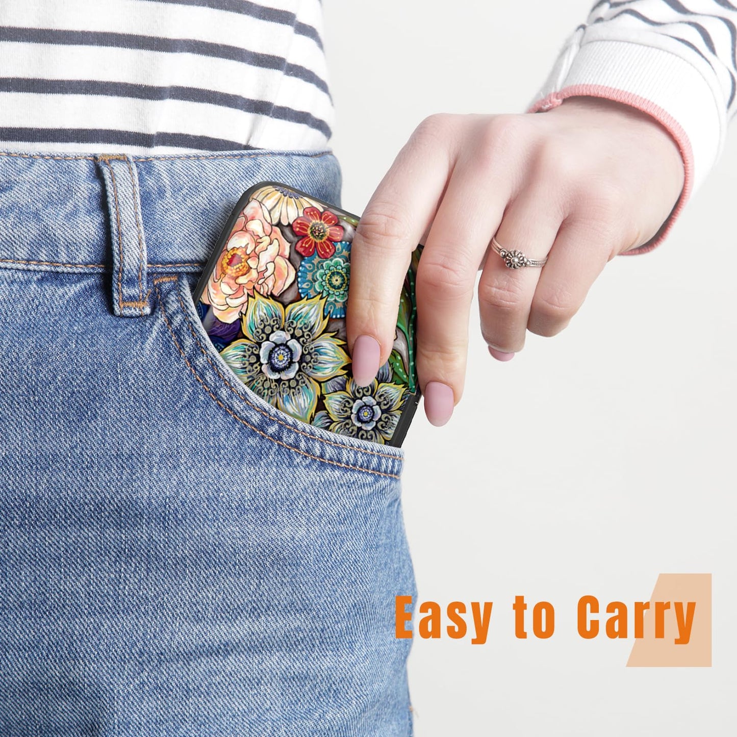 Rimilak Aluminuml Credit Card Holder, Mini Credit Card Wallet RFID Blocking Slim Metal Hard Case for Women Men, Mandala Flower