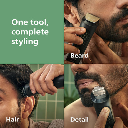 Norelco Philips Multigroom 3000 Series, All-in-One Trimmer, Beard Trimmer and Hair Clipper, 15-Piece Men's Grooming Kit for Head, Beard, Face, Nose, Ears, No Blade Oil Needed, Soft Pouch, MG3770/40