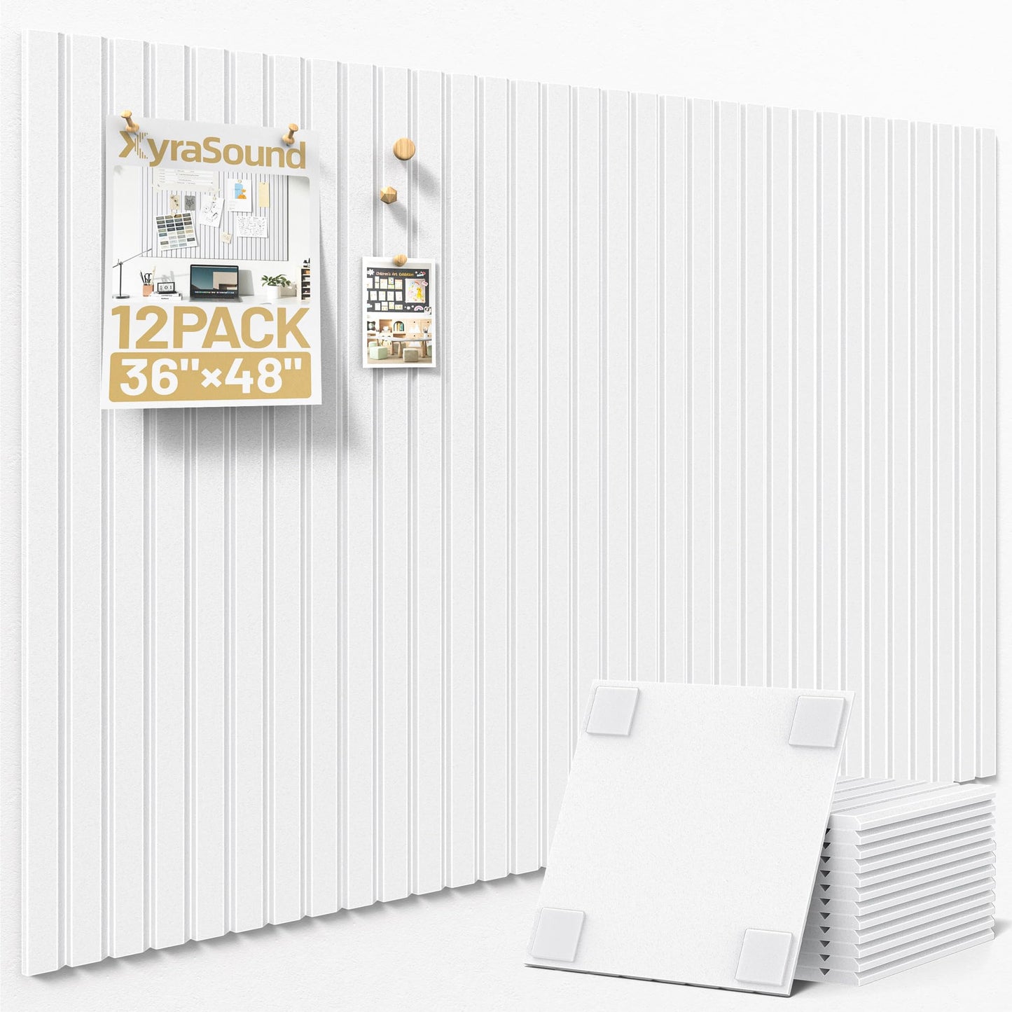 Large Cork Board for Wall 36" x 48" White Bulletin Board with Safe Removable Adhesive Squares for Pictures Photos, Alternative CorkBoard Felt Pin Boards Tiles for Office Classroom Wall Decor - 12 Pack
