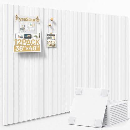 Large Cork Board for Wall 36" x 48" White Bulletin Board with Safe Removable Adhesive Squares for Pictures Photos, Alternative CorkBoard Felt Pin Boards Tiles for Office Classroom Wall Decor - 12 Pack