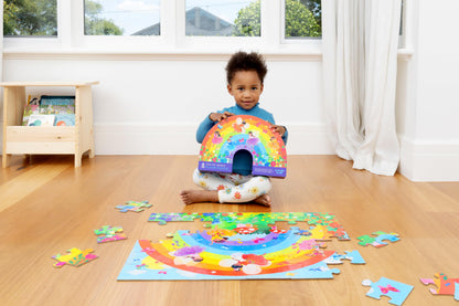 Crocodile Creek 36-Piece Jigsaw Floor Puzzle - Fun Floor Puzzles for Kids Ages 3-5 - Heavy-Duty Shaped Box for Storage - Over The Rainbow - 24" W x 18" H Finished