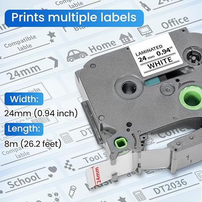 Label KINGDOM Compatible with Brother PTouch 24mm 0.94”(~1") TZe-251 Laminated White Label Maker TZ Tape, for PT-D610BT D600 E500 P710BT PTP750W, Tze251, 15-Pack
