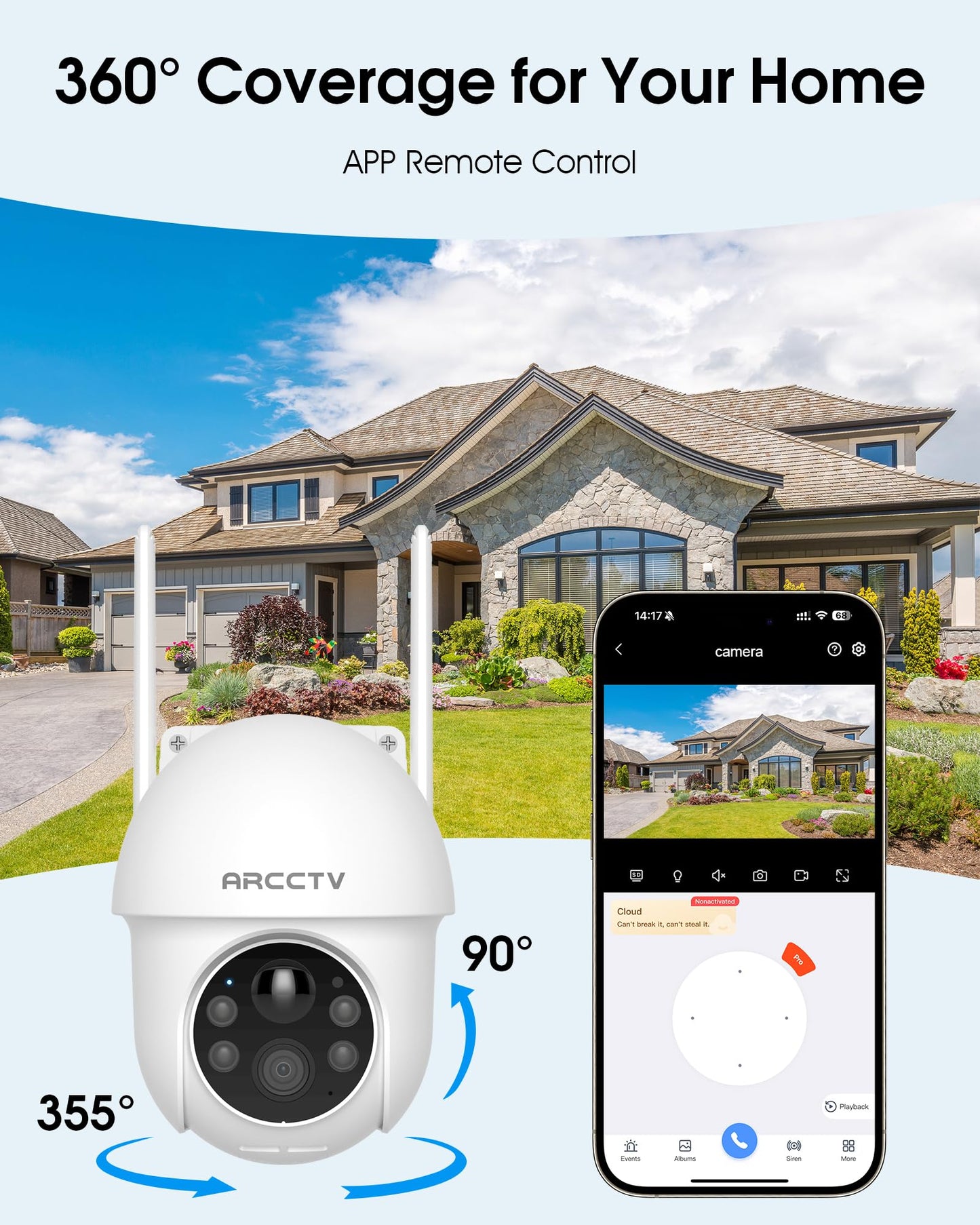 Solar Security Cameras Wireless Outdoor, 4MP 360° View Battery Powered Outdoor Camera, Night Vision with Spotlight, 2-Way Audio, PIR Motion Sensor, 2.4G/5G Dual Band WiFi (2 Pack)