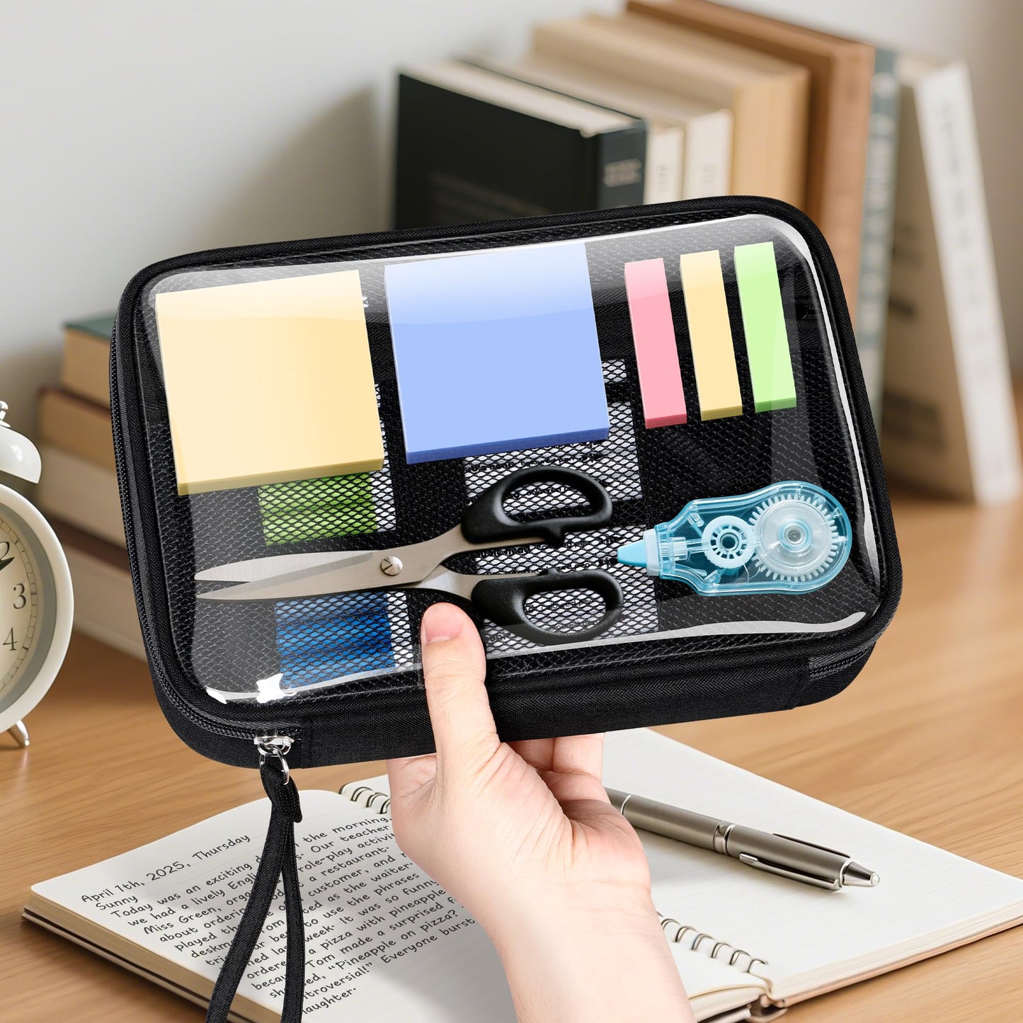 Zannaki Large Pencil Case, Clear Pencil Bag with Big Compartments, Transparent Pen Bag Wide Opening, Pencil Pouch Organizer with Sturdy Zipper, Aesthetic School Supplies for Teen Girls Boys