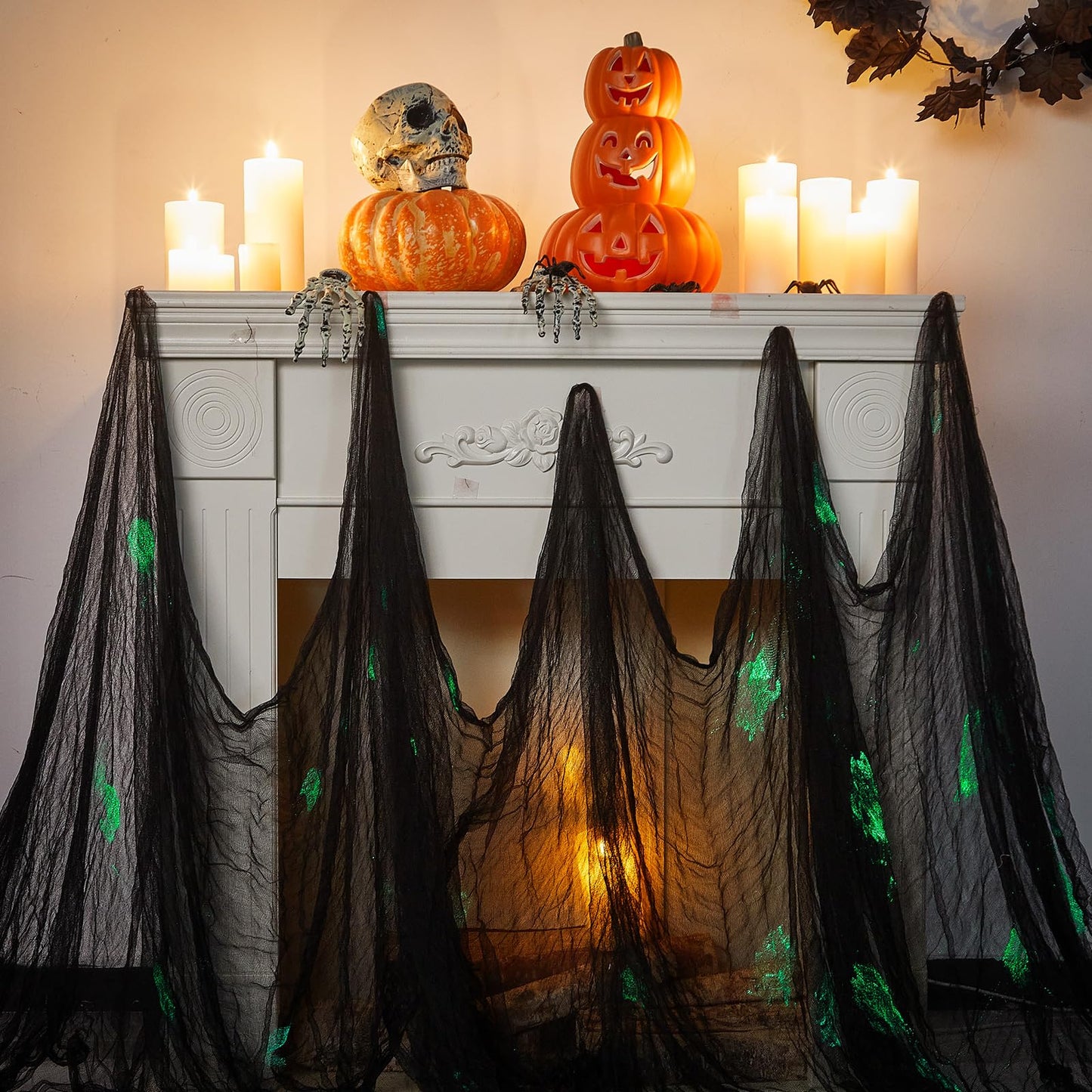 Boao 85" X 197" Halloween Cheesecloth Luminous Large Creepy Cloth for Crafts Halloween Gauze Fabric Decorations Haunted Cheesecloth for Stairway, Wall, Window, Outdoors Doorways Decor(Black-glow)