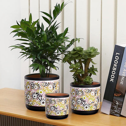 Qipecedm 3 Piece Ceramic Plant Pots, 5.7/4.7/3.5/inch Planters with Drainage Hole, Outdoor Indoor Flower Pots Set, Modern Decorative Plant Pots for Lilies, Cacti, Succulents, Snakes, Bamboo(Black)