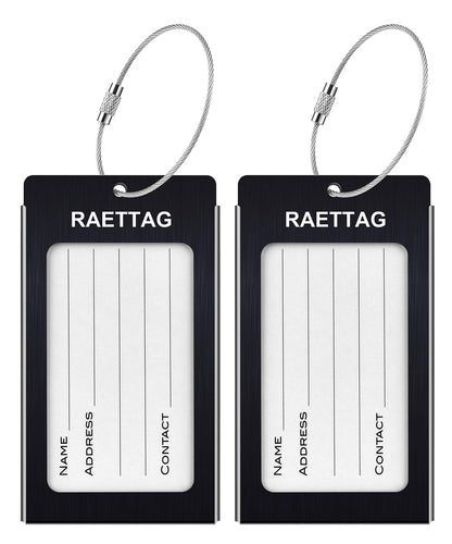 WeBravery Luggage Tags Metal Suitcase Tags Travel Bag ID Identifier Luggage Tag (Black 2-Pack)