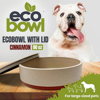 Palz&Co EcoBowl with Lid for Dogs & Cats, 80 oz Cinnamon - Natural Bamboo Pet Bowl with Non-Slip Base, Pet Food and Water Dish, Dishwasher Safe