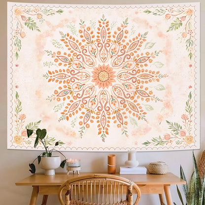 Lunerfex Floral Mandala Tapestry Boho Tapestry for Bedroom Peach Tapestries Wall Hanging Living Room Wall Art and Home Decor 70x90