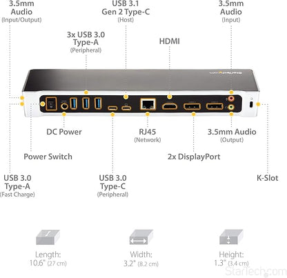 StarTech.com USB-C Triple Monitor Docking Station for MacBook Pro / Air M1 M2 M3 M4 & Windows, Universal 4K HDMI DP Dock, Thunderbolt Compatible, 100W Laptop Charging - TAA