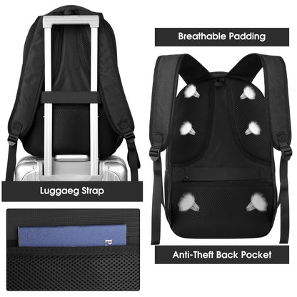Backpack for Men and Women, School Backpack for Teens, Black Backpack for Boys with USB Charging Port Fits 15.6 Inch Laptop, Water Resistant Travel College Bookbag