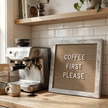 C CRYSTAL LEMON Rustic Cappuccino Felt Letter Board 10x10 Inch, 336 Letters Numbers and Symbols, Changeable Message Board with Wood Frame, Wall Mount or Stand