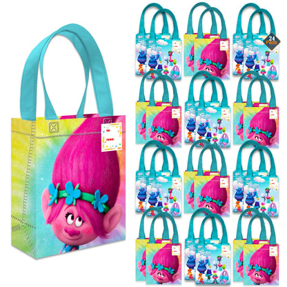 DreamWorks Trolls Party Favor Bags Set – 24 Pack 8" Goodie Bags for Kids Bulk Reusable Mini Totes | Trolls Birthday Party Supplies
