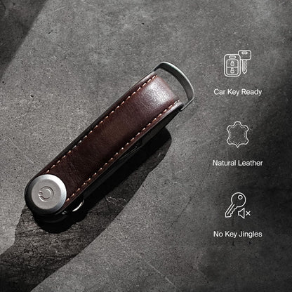 orbitkey Leather Key Organizer | Durable, Stainless Steel Locking Mechanism, Slim & Quiet Profile | Holds up to 7 Keys, Espresso with Brown Stitching