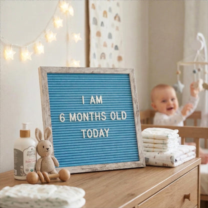 C CRYSTAL LEMON Blue Felt Letter Board 10x10in – Includes 336 Letters, Numbers & Symbols – Changeable Message Board with Rustic Wooden Frame for Home, Office & Events
