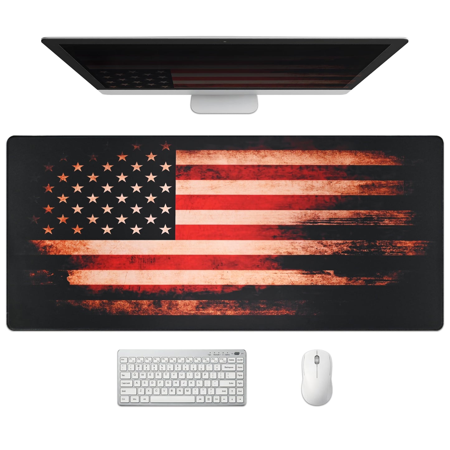 Extended American Flag Desk Mat, XXL Large Gaming Mouse Pad, Vintage Retro Style Stitched Edges Waterproof with Non-Slip Rubber Base for Computer Keyboard Laptop Work Home Office 35.4"x15.7"