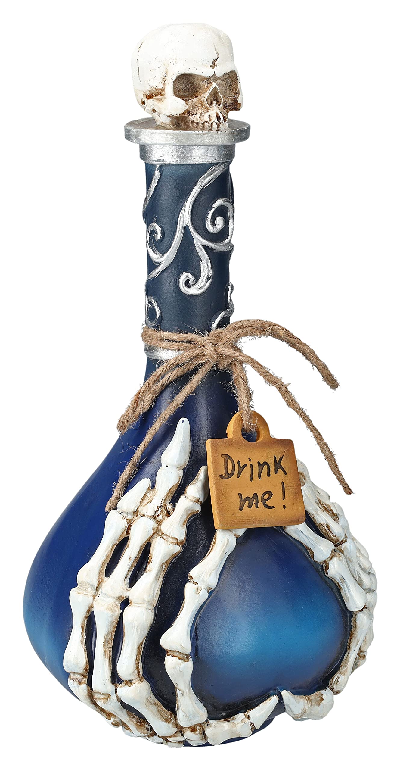 Pacific Giftware Gothic Skeleton Hand Potion Bottle Blue and Silver Drink Me Halloween Decor Witchy Spooky Home Accent Haunted House Decoration12.40”H