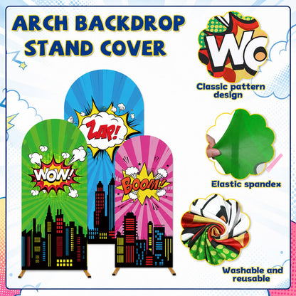 3 Pcs Hero Web Arch Backdrop Covers Spider Party Decorations Hero Theme Spandex Stretchy Arched Cover Spider Theme Photography Background for Cosplay Photo Props Wedding Birthday Baby Shower Decor