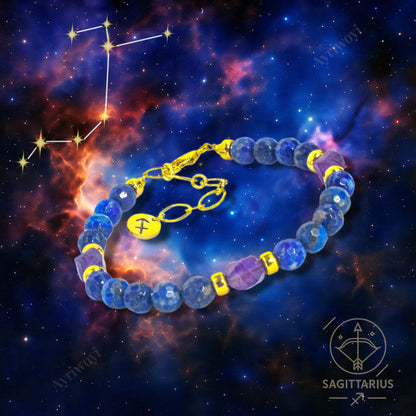 Ayriwoyi Sagittarius Zodiac Bracelet Energy Spiritual Bracelet Lapis Lazuli Amethyst Stone Beads Bracelet with Handmade Astrology Jewelry Gift for Men Women