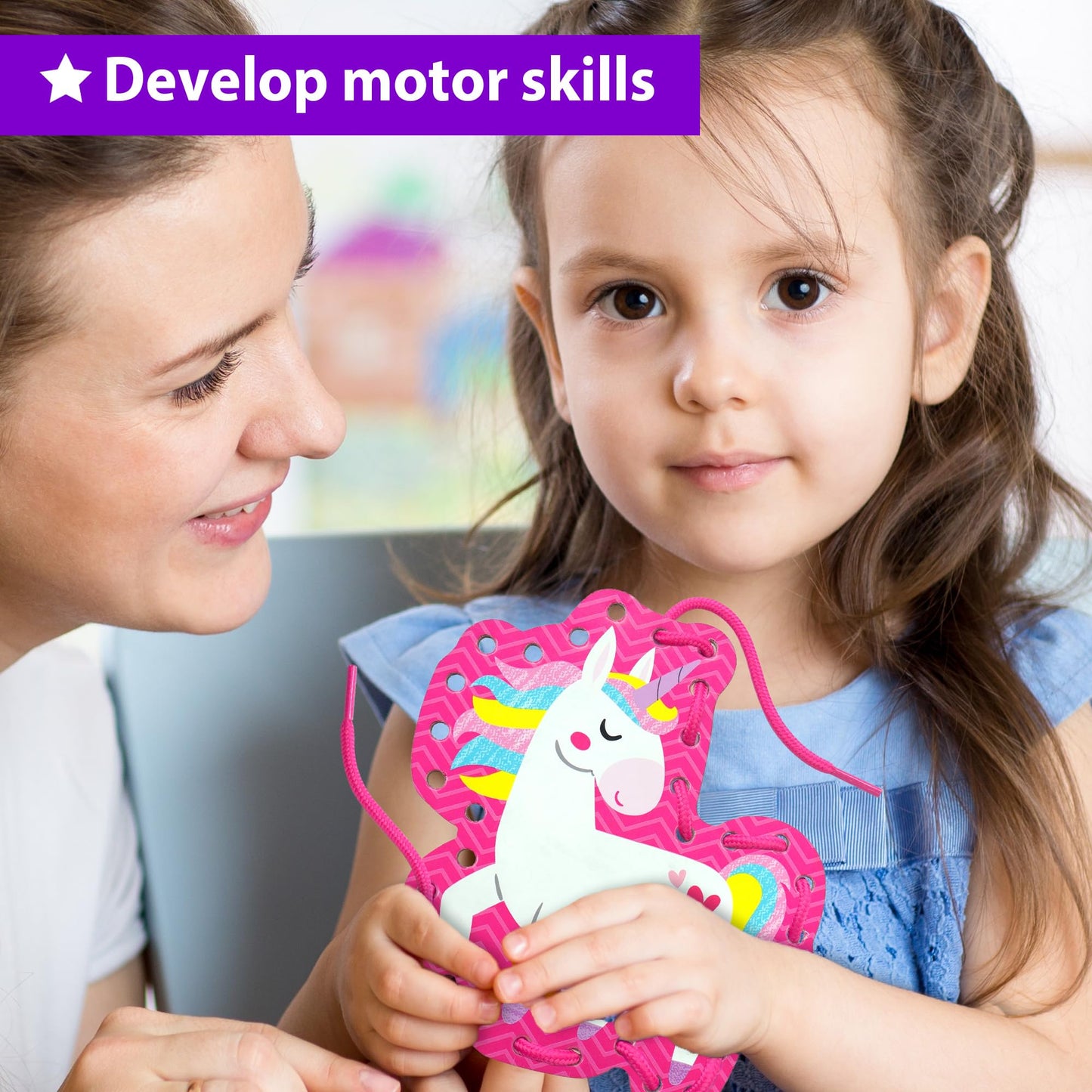KRAFUN My First Lacing Cards Kit for Toddlers & Girls Age 3+, 5 Princess Unicorn Arts & Crafts Projects, Fine Motor Skills Toys, Beginner Activity Set with Princess Unicorn Castle Fairy Crown