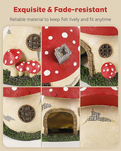 Uniclife Aquarium Mushroom House Fish Tank Decoration Resin Mushroom Cottage Ornament for Fish Tank Landscape Aquarium Hideout Hideaway Spawning Cave Decor for Shrimp Betta Goldfish and Reptiles