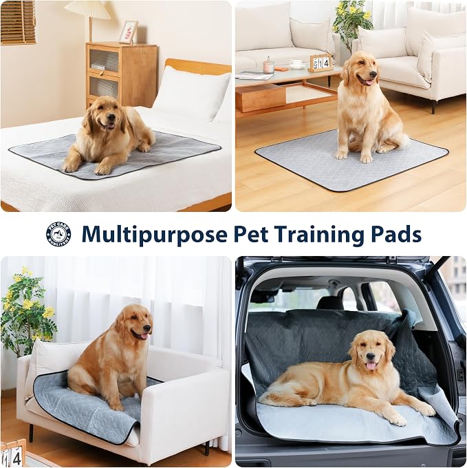 Washable Pee Pads for Dogs, Reusable Puppy Pads 34x36, 3 Pack, White Grey | Reusable, Fast Absorbent, Waterproof, Non-Slip, For Whelping, Training, Incontinence & Potty, For Dog Playpen, Crate, Car