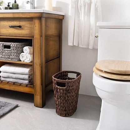GRANNY SAYS Wicker Waste Basket, Waterproof Bathroom Trash Can, Bedroom Can, Durable Wastebasket with Handles, 15 Liters/4 Gallons