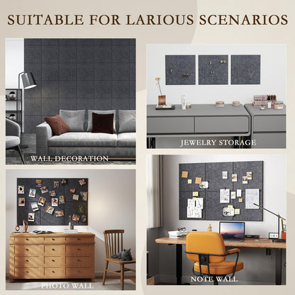 JBER Large Felt Bulletin Board 36" x 24" - 6 Pack Felt Wall Tiles, Cork Board Alternative to Use in Office & Home Decor, Classroom Decor, Vision Board to Display Your Photos(Dark Gray)