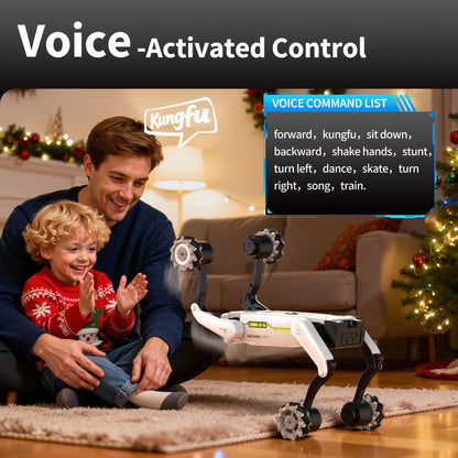 EVADA 3 in 1 Robot Dog with Wheels Kit, 30+ Bionic Actions, Voice & Remote Control, Programmable Moves, Rechargeable Battery, All-Terrain Stunt Pet Toy for Kids (Removable Claw & Cannon)
