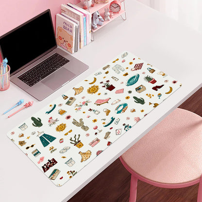 Idocolors Cow Girl Desk Mat, Cute Extended Gaming Keyboard Mouse Pad, Large Office Desk Cover Mat Pad Deskmat, Non-Slip Leather Home Office Desk Mat Protector 31.5"×15.7"