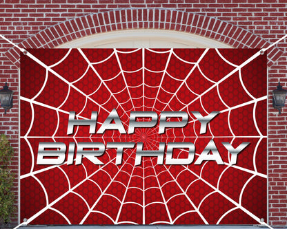 HunnmingRe 7 x 5 ft Happy Birthday Spider Web Backdrop Party Decoration Supplies Theme Banner Backdrop Decor for Birthday Party Photography Background Photo Props
