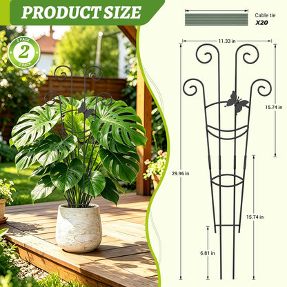 CZMIYRPY Plant Trellis 2 Pack Trellis for Potted Plants 29.96 in Trellis for Climbing Plants Indoor Plant Support Expandable Metal Monstera Plant Support for Pothos Ivy with Plant Ties